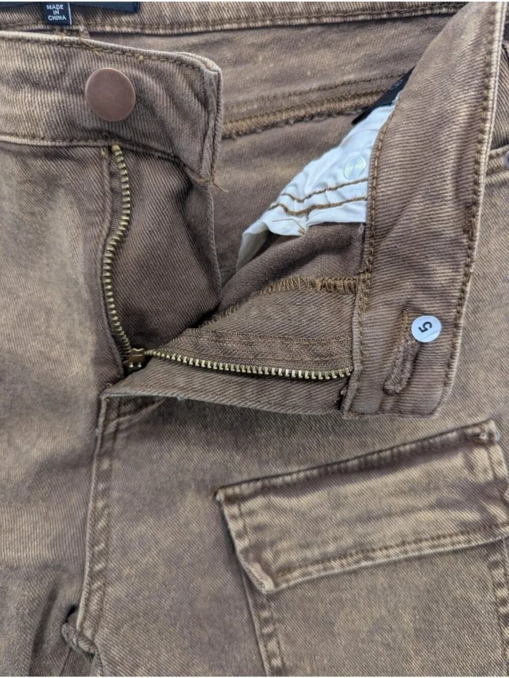Fashion Nova Cargo Skinny Jeans Juniors 7 Brown Med Wash Mid Rise Stretch Denim